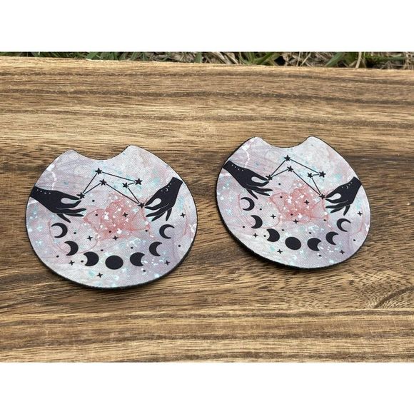 Celestial Floral Moon Phases Car Coasters 2 Pack - Picture 2 of 4